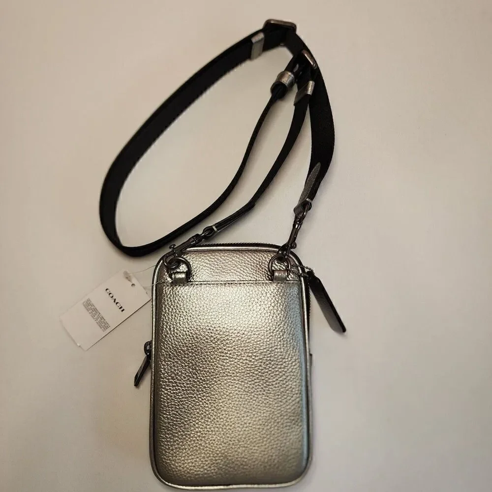 NWT Coach CO917 Aden Crossbody in Foil Metallic Refined Pebble Leather Silver - Picture 3 of 5